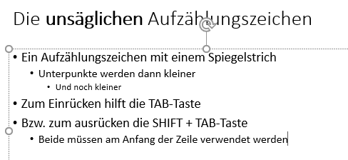 Einrücken und ausrücken von Aufzählungszeichen