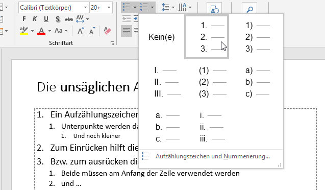 automatische Nummerierung der Aufzählung