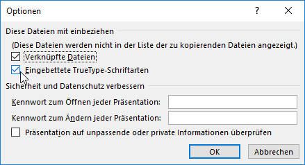 Optionen für den Export