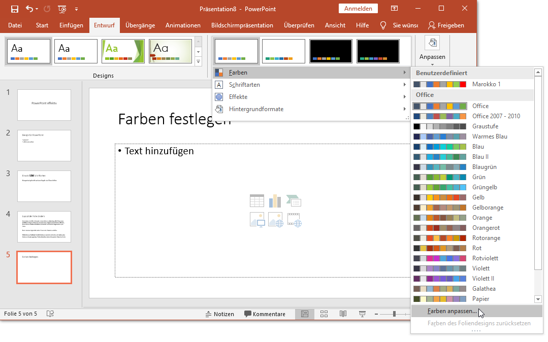 Auswahl von Farbzusammenstellungen