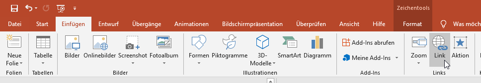 Link aus Menü Format -> Links auswählen