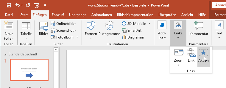 Aktion bei Links wählen