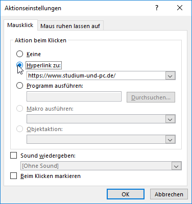 Aktionseinstellung Hyperlink