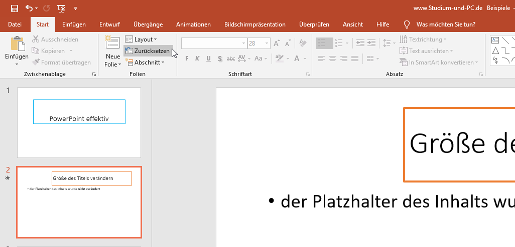 Folie mit oranger Umrandung heraussuchen