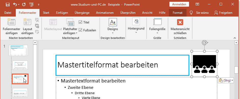 Logo nicht auf übergeordnete Masterfolie sondern auf alle anderen