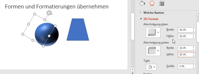 Kugel in 3D durch Abschrägung unten