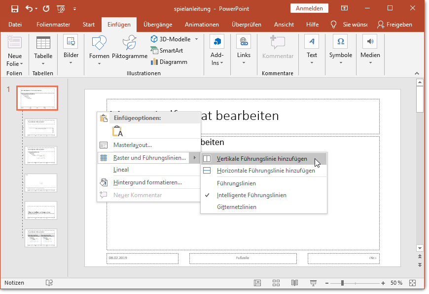 Führungslinien im Folienmaster