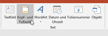 Icon Kopf- und Fußzeile im Menü oben