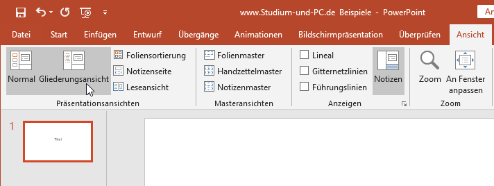 Gliederungsansicht anzeigen