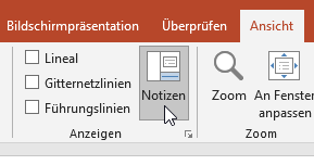 Notizen in PowerPoint einschalten