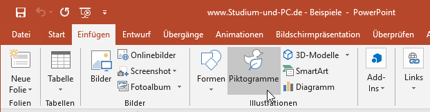 Icon Piktogramme im Menü Einfügen und Illustrationen