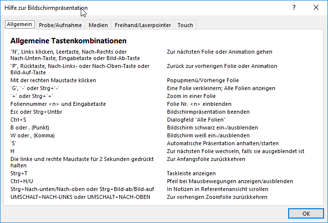Allgemeine Tastenkombinationen