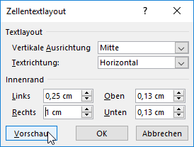 Innenrand von Text in Tabelle festlegen