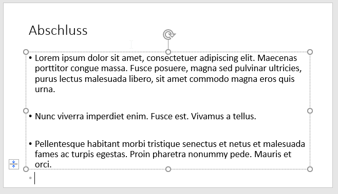 Lorem ipsum Beispieltext auf Folie