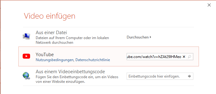 Videos über YouTube einfügen