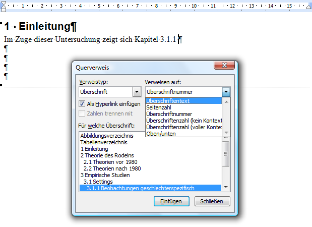 Verweisen auf Überschriftentext