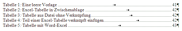 Fertiges Tabellenverzeichnis