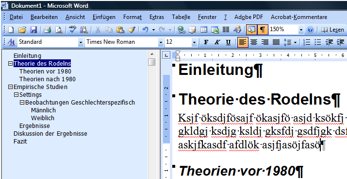 Dokumentenstruktur in Word 2003
