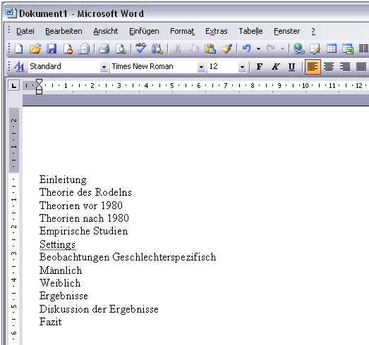 Vor Zuweisung der Formatvorlagen