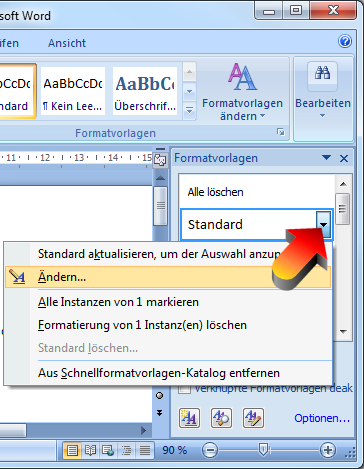 Ändern aufrufen der Formatvorlagen