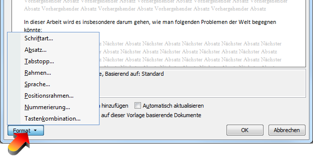 Feintuning für Formatvorlagen einstellen