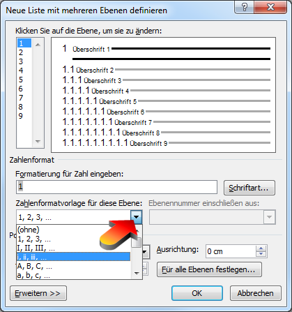 Zahlenformat bestimmen für eigene Gliederungssystematik