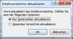 Seitenzahlen aktualisieren in Word