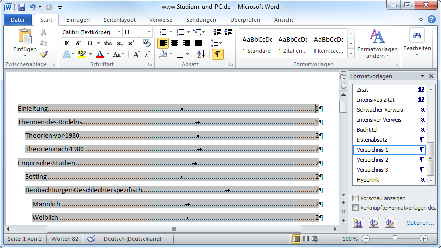 Inhaltsverzeichnis Automatisch Erstellen Lassen Von Word