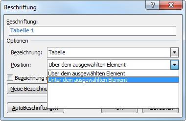 Ansicht des Fensters Beschriftung