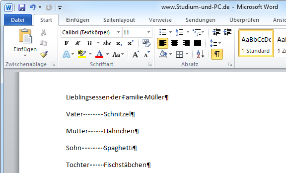 Text tabellarisch darstellen mit Leerzeichen ...  