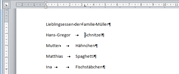 Ausgangslage für exaktes Platzieren von Tabstopps
