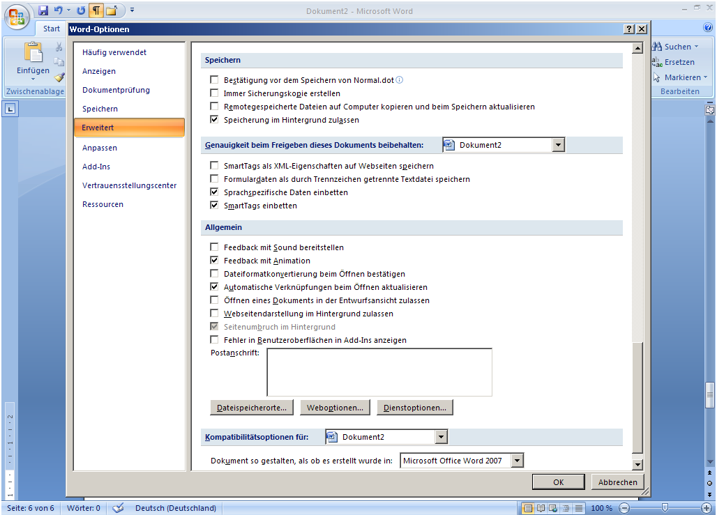 Fenster – Word-Optionen – Erweitert - 4