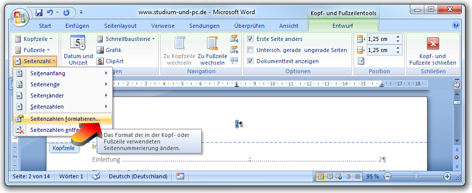 Seitenzahl formatieren