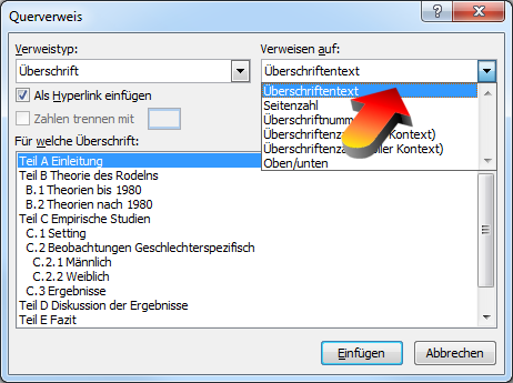 Überschriften für Querverweis