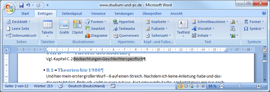 Teilergebnis 2 - Querverweis für Kapitelnummer und Kapiteltext