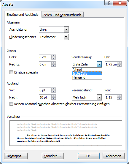 Sondereinzug über Lineal