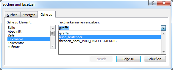 Gehe zu Textmarke – bequemes Lesezeichen
